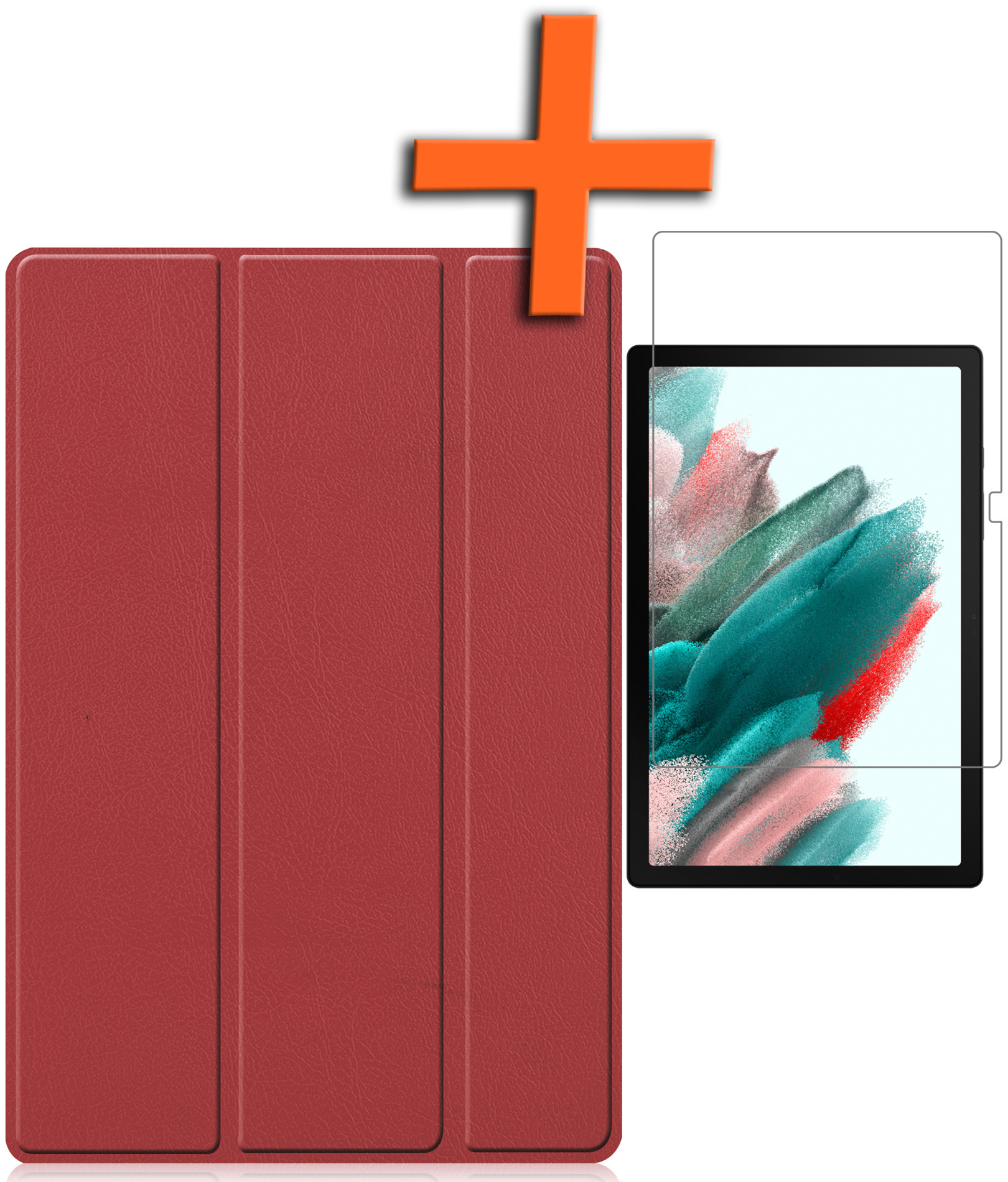 Nomfy Hoes Geschikt voor Samsung Galaxy Tab A8 Hoes Tri-fold Tablet Hoesje Case Met Screenprotector - Hoesje Geschikt voor Samsung Tab A8 Hoesje Hardcover Bookcase - Donkerrood