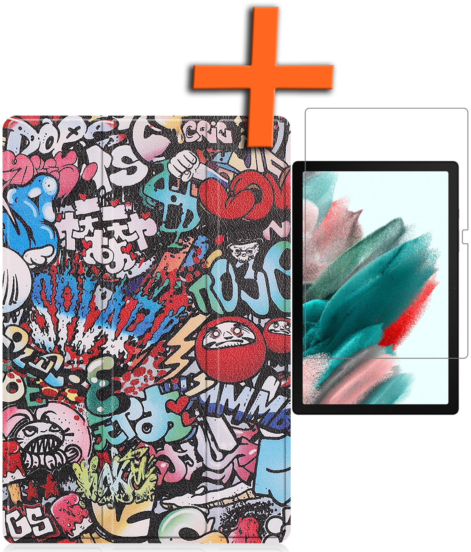 Nomfy Hoes Geschikt voor Samsung Galaxy Tab A8 Hoes Tri-fold Tablet Hoesje Case Met Screenprotector - Hoesje Geschikt voor Samsung Tab A8 Hoesje Hardcover Bookcase - Graffity
