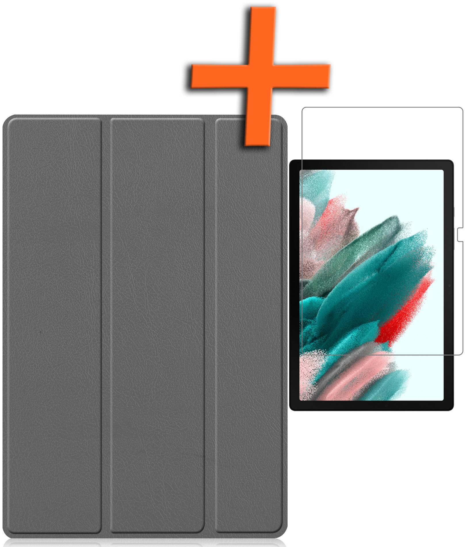 Nomfy Hoes Geschikt voor Samsung Galaxy Tab A8 Hoes Tri-fold Tablet Hoesje Case Met Screenprotector - Hoesje Geschikt voor Samsung Tab A8 Hoesje Hardcover Bookcase - Grijs