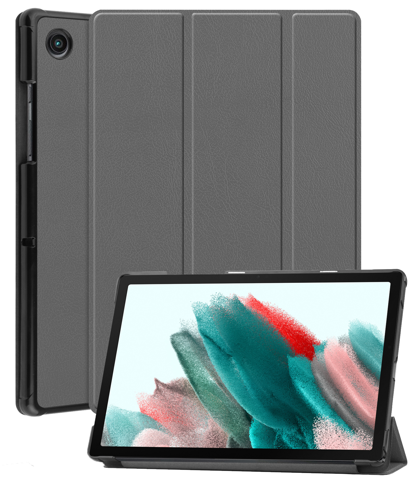 Nomfy Hoes Geschikt voor Samsung Galaxy Tab A8 Hoes Tri-fold Tablet Hoesje Case Met Screenprotector - Hoesje Geschikt voor Samsung Tab A8 Hoesje Hardcover Bookcase - Grijs