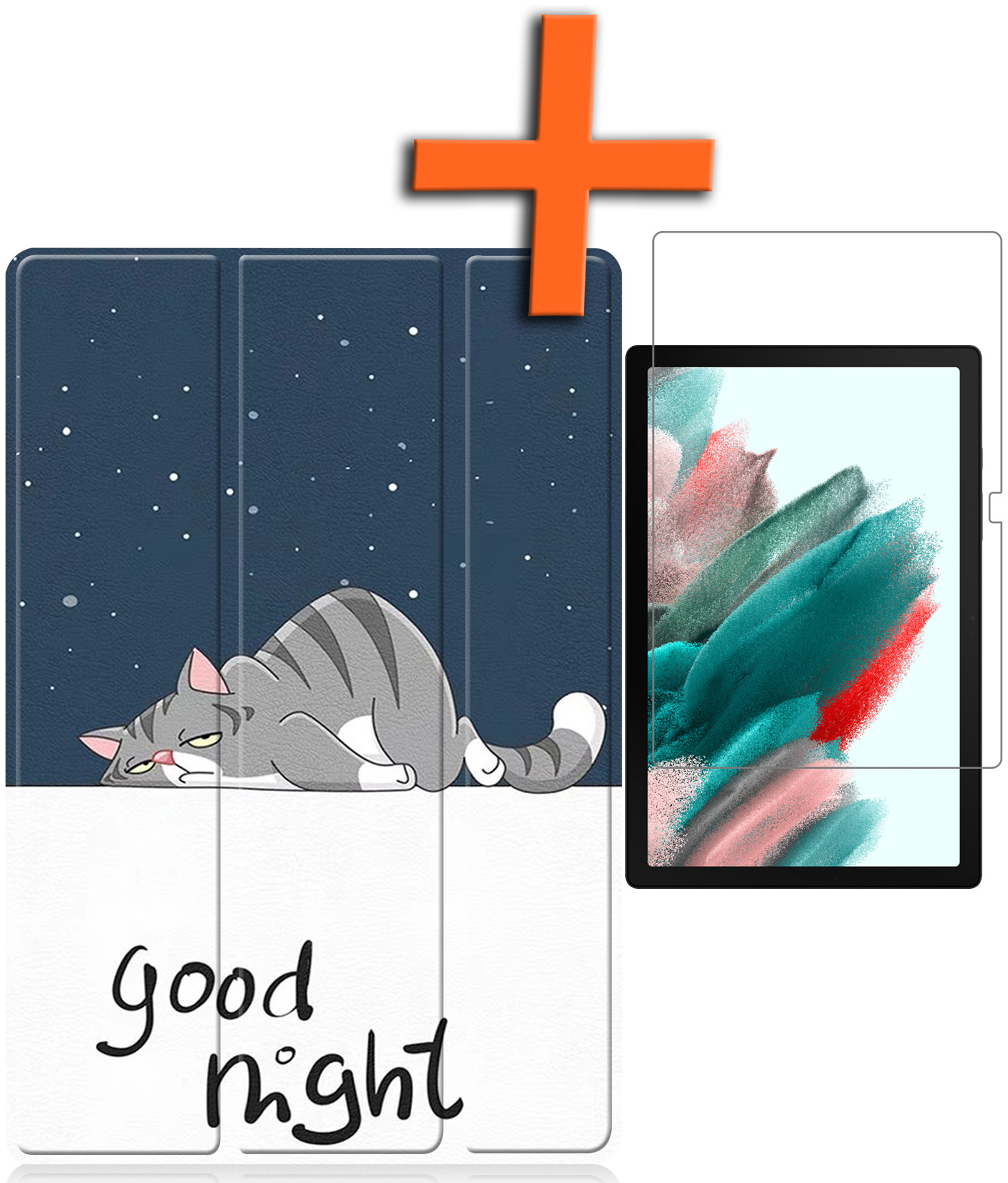 Nomfy Hoes Geschikt voor Samsung Galaxy Tab A8 Hoes Tri-fold Tablet Hoesje Case Met Screenprotector - Hoesje Geschikt voor Samsung Tab A8 Hoesje Hardcover Bookcase - Kat