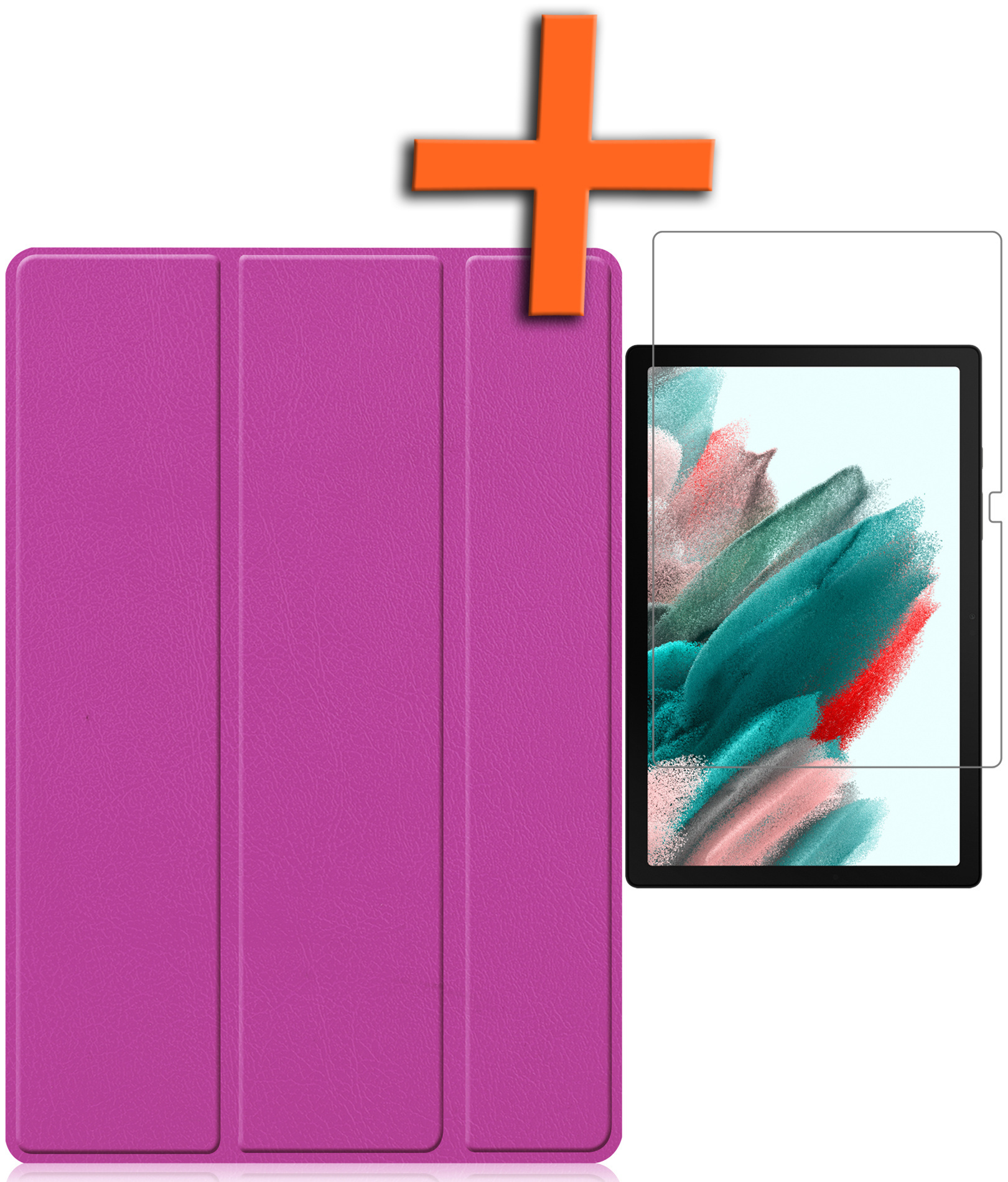 Nomfy Hoes Geschikt voor Samsung Galaxy Tab A8 Hoes Tri-fold Tablet Hoesje Case Met Screenprotector - Hoesje Geschikt voor Samsung Tab A8 Hoesje Hardcover Bookcase - Paars