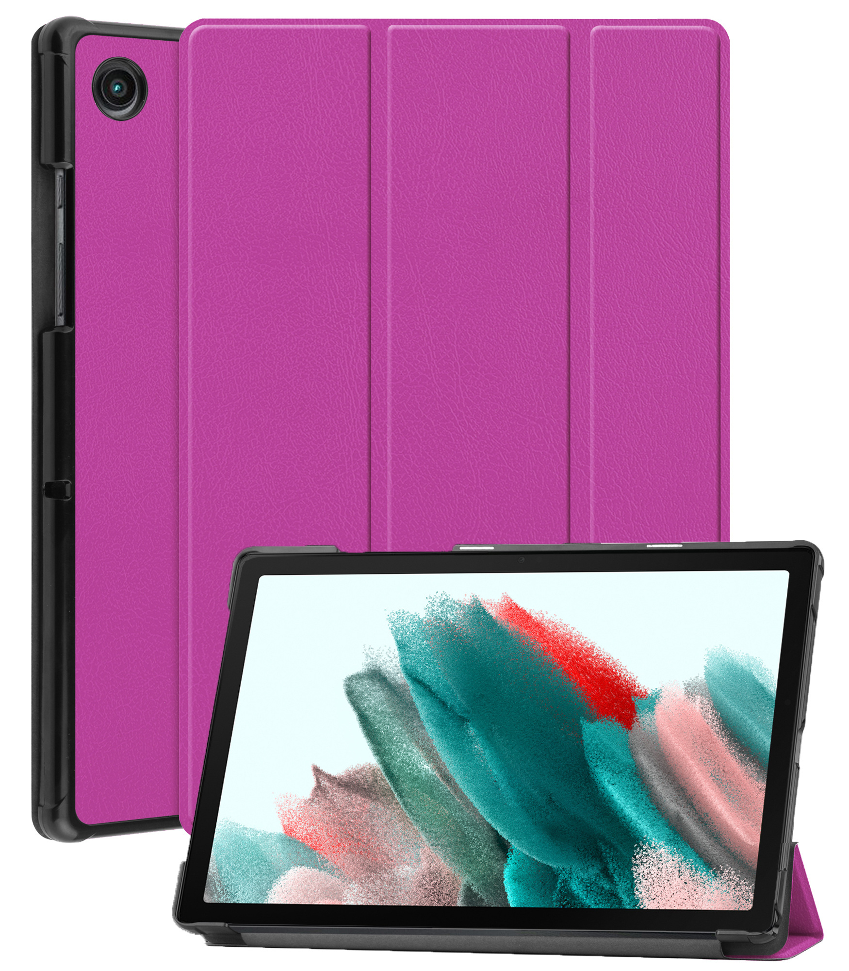 Nomfy Hoes Geschikt voor Samsung Galaxy Tab A8 Hoes Tri-fold Tablet Hoesje Case Met Screenprotector - Hoesje Geschikt voor Samsung Tab A8 Hoesje Hardcover Bookcase - Paars