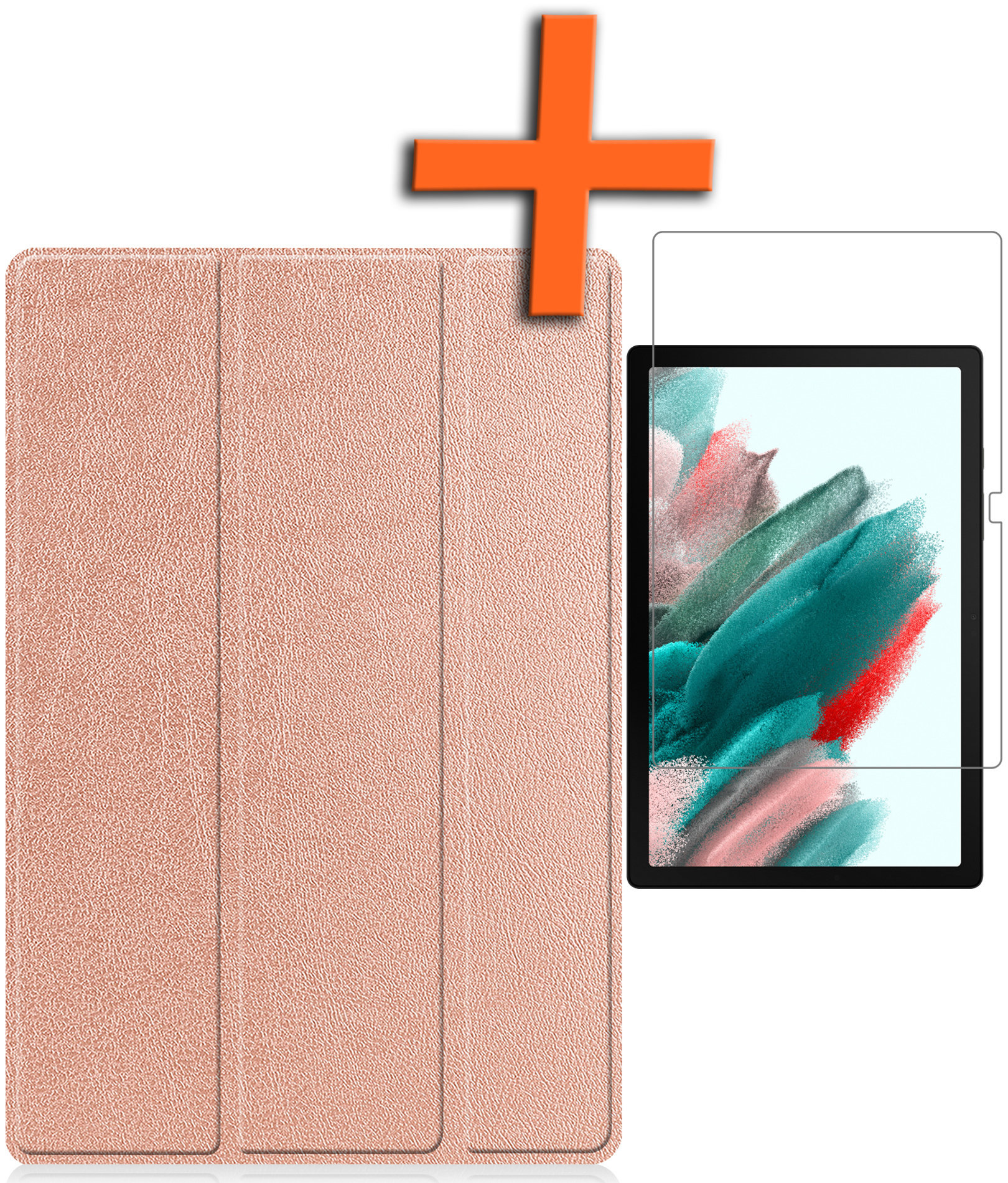 Nomfy Hoes Geschikt voor Samsung Galaxy Tab A8 Hoes Tri-fold Tablet Hoesje Case Met Screenprotector - Hoesje Geschikt voor Samsung Tab A8 Hoesje Hardcover Bookcase - Rosé goud