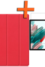 Nomfy Hoes Geschikt voor Samsung Galaxy Tab A8 Hoes Tri-fold Tablet Hoesje Case Met Screenprotector - Hoesje Geschikt voor Samsung Tab A8 Hoesje Hardcover Bookcase - Rood