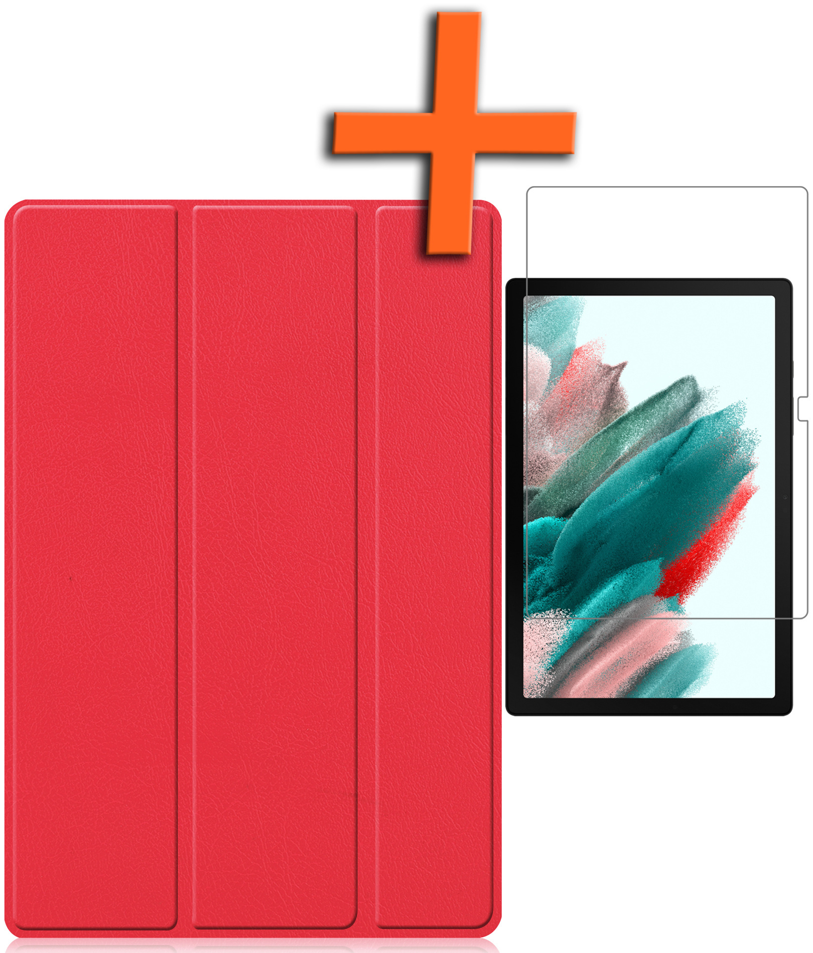 Nomfy Hoes Geschikt voor Samsung Galaxy Tab A8 Hoes Tri-fold Tablet Hoesje Case Met Screenprotector - Hoesje Geschikt voor Samsung Tab A8 Hoesje Hardcover Bookcase - Rood