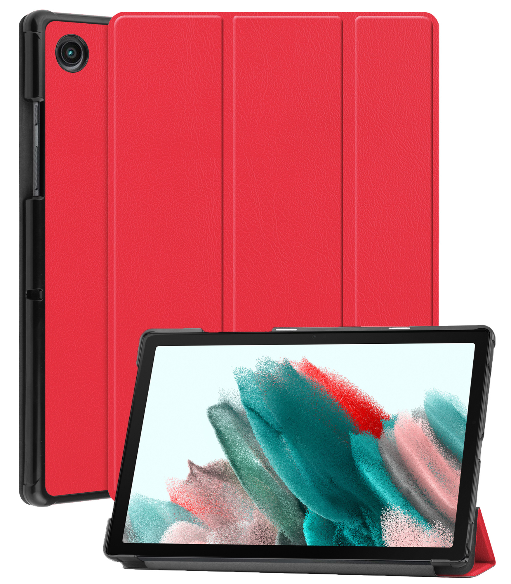 Nomfy Hoes Geschikt voor Samsung Galaxy Tab A8 Hoes Tri-fold Tablet Hoesje Case Met Screenprotector - Hoesje Geschikt voor Samsung Tab A8 Hoesje Hardcover Bookcase - Rood