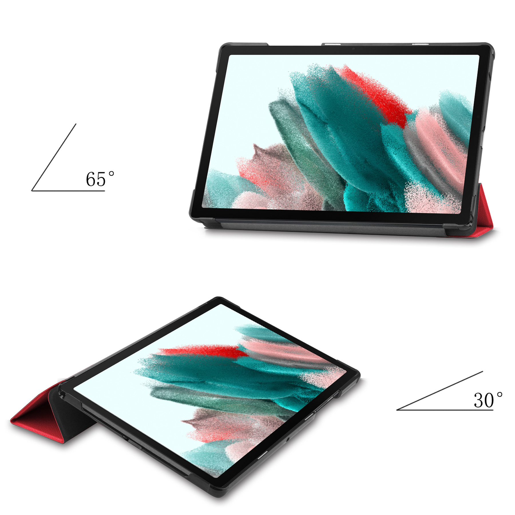 Nomfy Hoes Geschikt voor Samsung Galaxy Tab A8 Hoes Tri-fold Tablet Hoesje Case Met Screenprotector - Hoesje Geschikt voor Samsung Tab A8 Hoesje Hardcover Bookcase - Rood