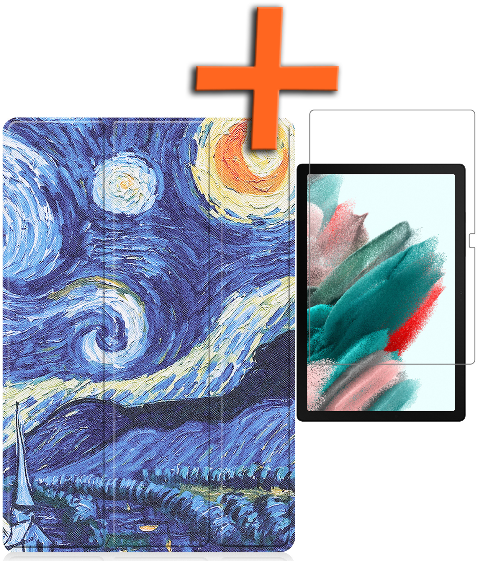 Nomfy Hoes Geschikt voor Samsung Galaxy Tab A8 Hoes Tri-fold Tablet Hoesje Case Met Screenprotector - Hoesje Geschikt voor Samsung Tab A8 Hoesje Hardcover Bookcase - Sterrenhemel
