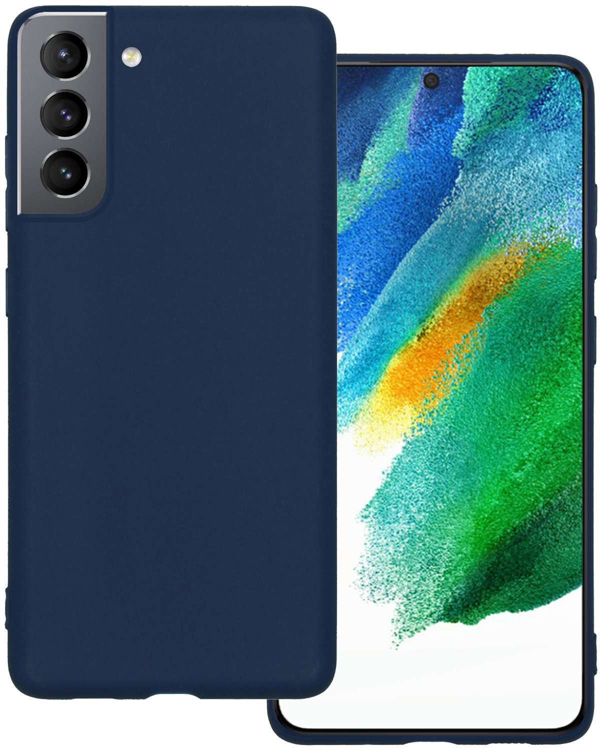 BASEY. Hoes Geschikt voor Samsung S21 FE Hoesje Siliconen Back Cover Case - Hoesje Geschikt voor Samsung Galaxy S21 FE Hoes Cover Hoesje - Donkerblauw