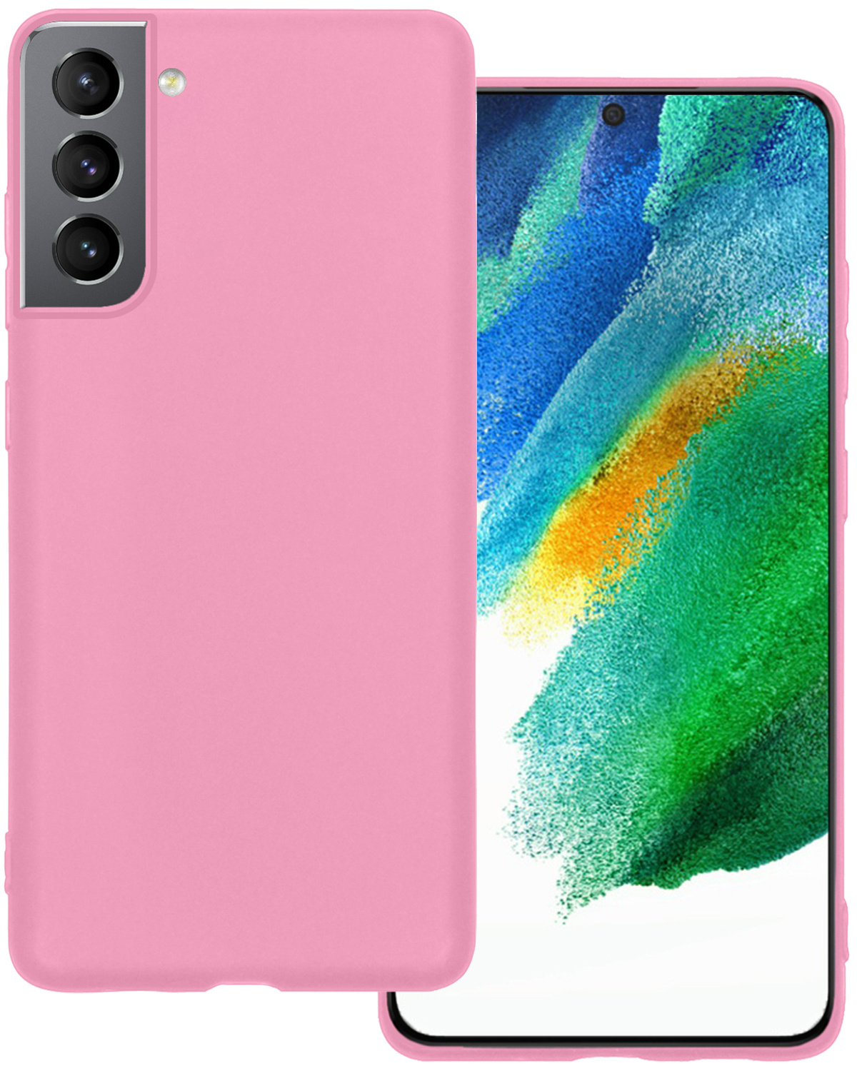 BASEY. Hoes Geschikt voor Samsung S21 FE Hoesje Siliconen Back Cover Case - Hoesje Geschikt voor Samsung Galaxy S21 FE Hoes Cover Hoesje - Lichtroze