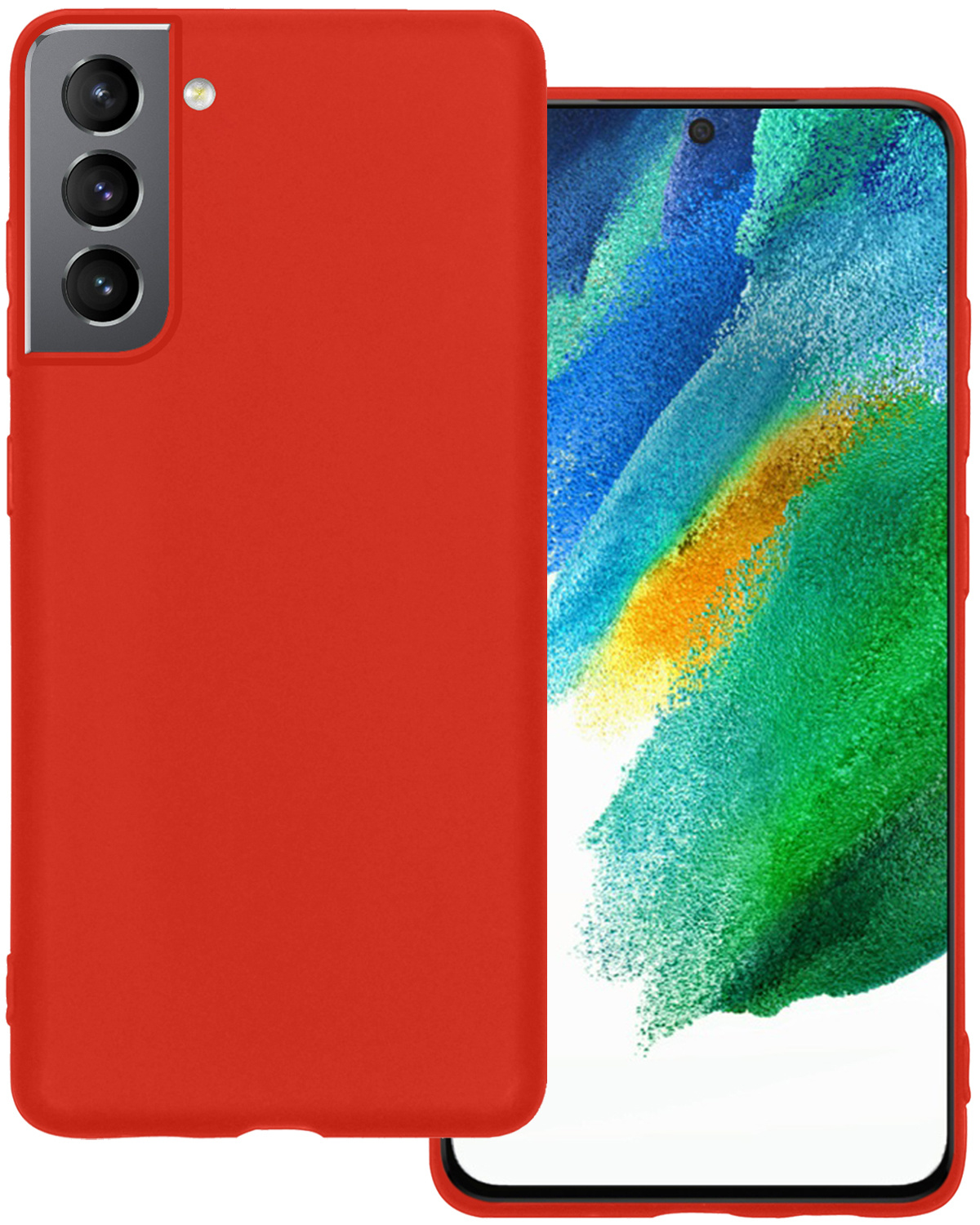 BASEY. Hoes Geschikt voor Samsung S21 FE Hoesje Siliconen Back Cover Case - Hoesje Geschikt voor Samsung Galaxy S21 FE Hoes Cover Hoesje - Rood