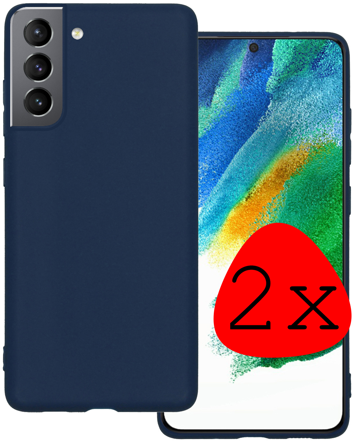 BASEY. Hoes Geschikt voor Samsung S21 FE Hoesje Siliconen Back Cover Case - Hoesje Geschikt voor Samsung Galaxy S21 FE Hoes Cover Hoesje - Donkerblauw - 2 Stuks