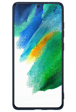 BASEY. Hoes Geschikt voor Samsung S21 FE Hoesje Siliconen Back Cover Case - Hoesje Geschikt voor Samsung Galaxy S21 FE Hoes Cover Hoesje - Donkerblauw - 2 Stuks