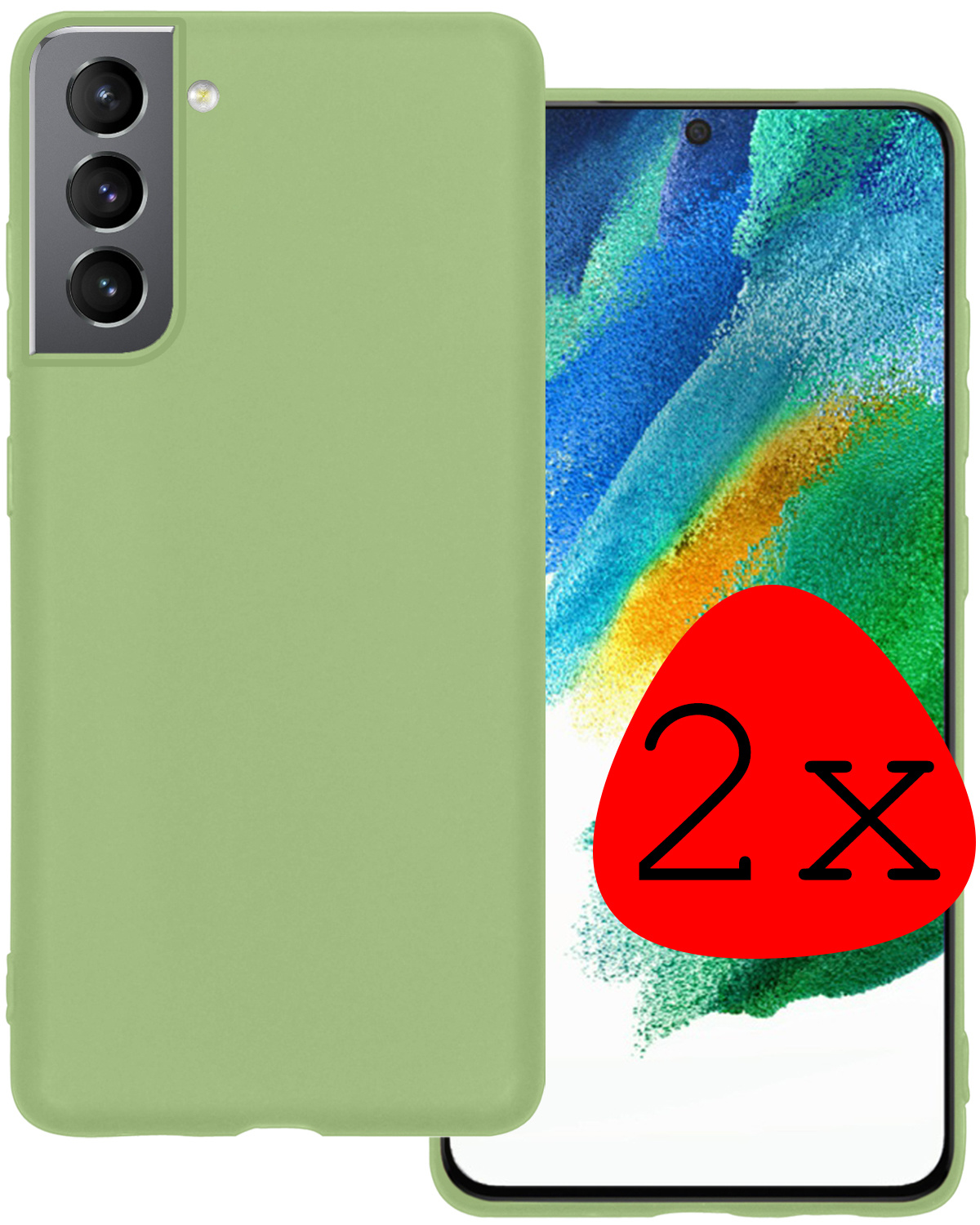 BASEY. Hoes Geschikt voor Samsung S21 FE Hoesje Siliconen Back Cover Case - Hoesje Geschikt voor Samsung Galaxy S21 FE Hoes Cover Hoesje - Groen - 2 Stuks