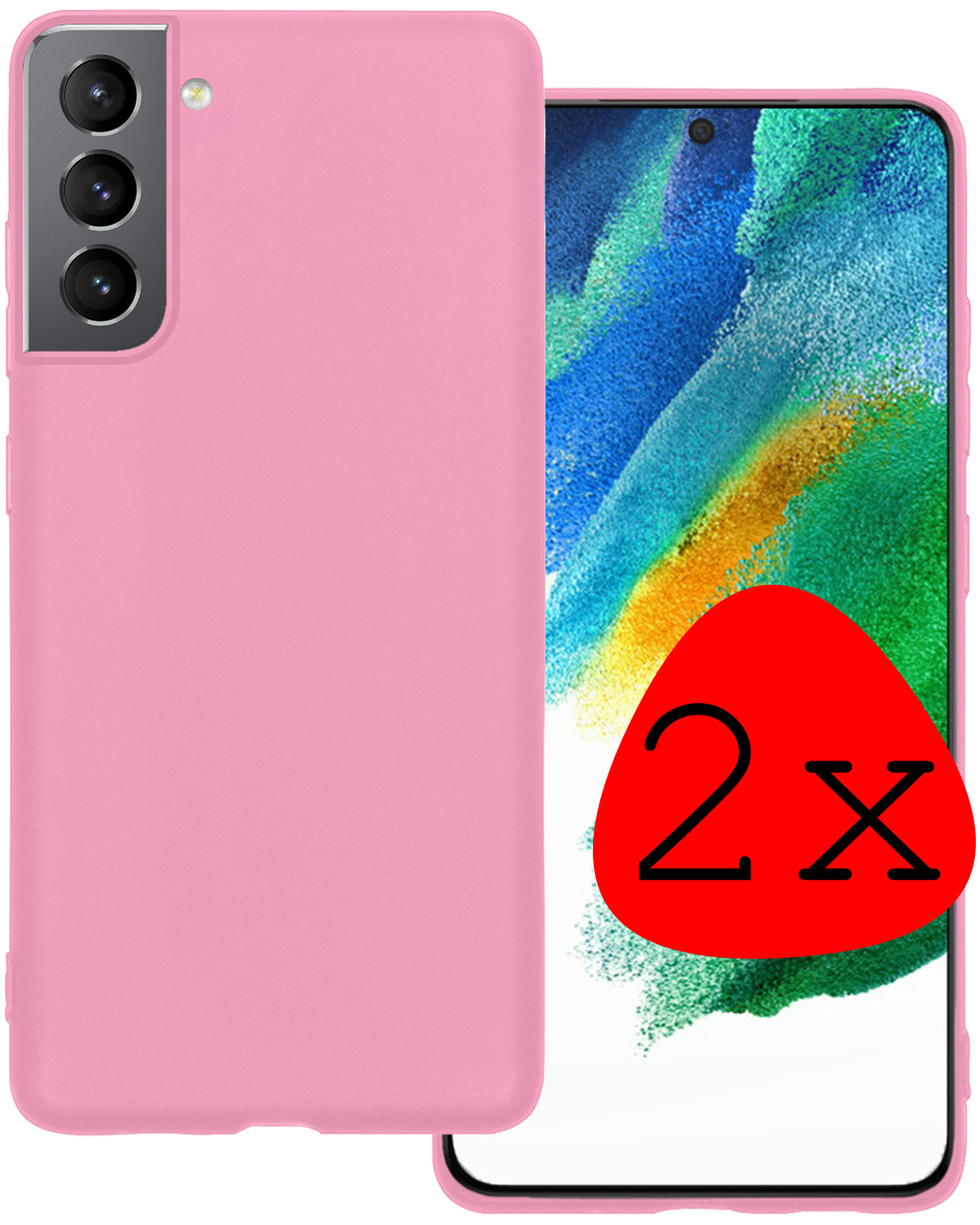 BASEY. Hoes Geschikt voor Samsung S21 FE Hoesje Siliconen Back Cover Case - Hoesje Geschikt voor Samsung Galaxy S21 FE Hoes Cover Hoesje - Lichtroze - 2 Stuks