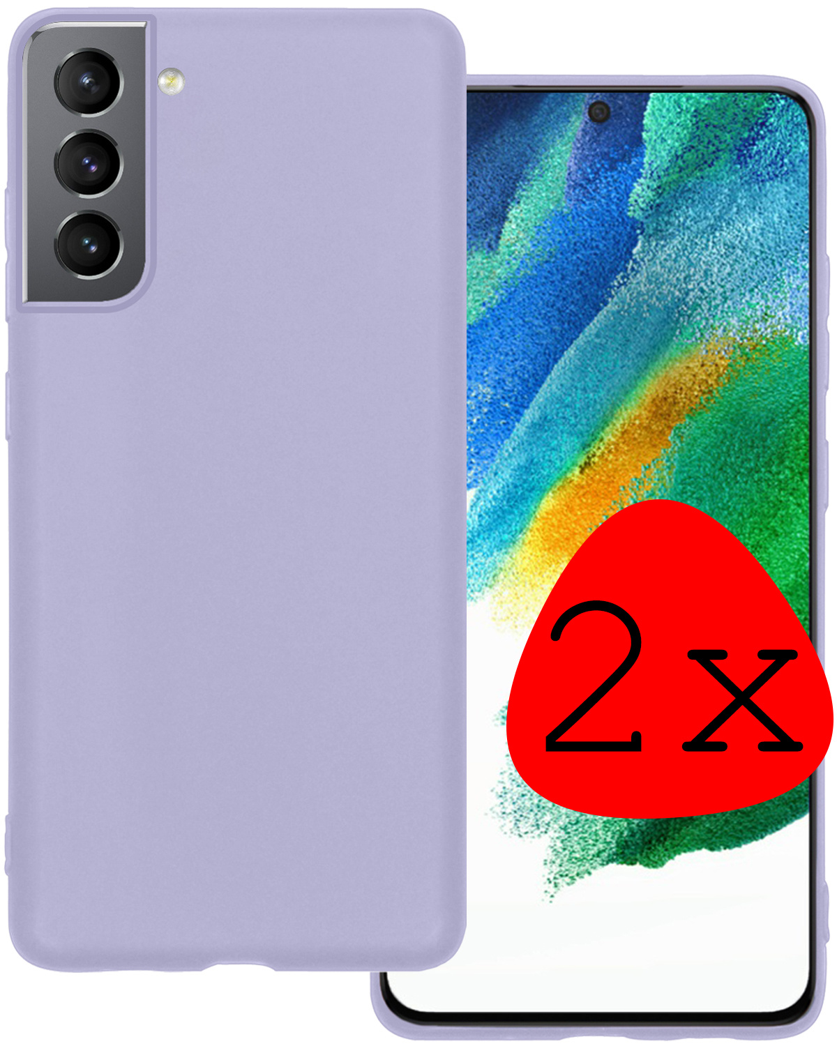 BASEY. Hoes Geschikt voor Samsung S21 FE Hoesje Siliconen Back Cover Case - Hoesje Geschikt voor Samsung Galaxy S21 FE Hoes Cover Hoesje - Lila - 2 Stuks