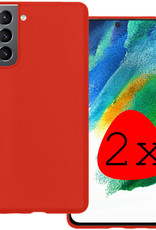 BASEY. Hoes Geschikt voor Samsung S21 FE Hoesje Siliconen Back Cover Case - Hoesje Geschikt voor Samsung Galaxy S21 FE Hoes Cover Hoesje - Rood - 2 Stuks