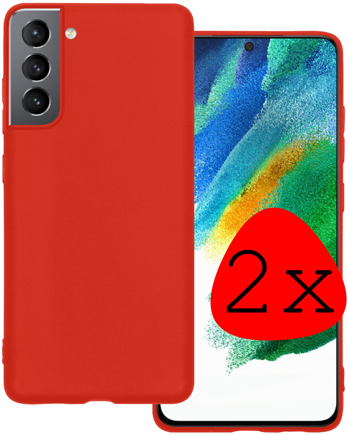 BASEY. Hoes Geschikt voor Samsung S21 FE Hoesje Siliconen Back Cover Case - Hoesje Geschikt voor Samsung Galaxy S21 FE Hoes Cover Hoesje - Rood - 2 Stuks