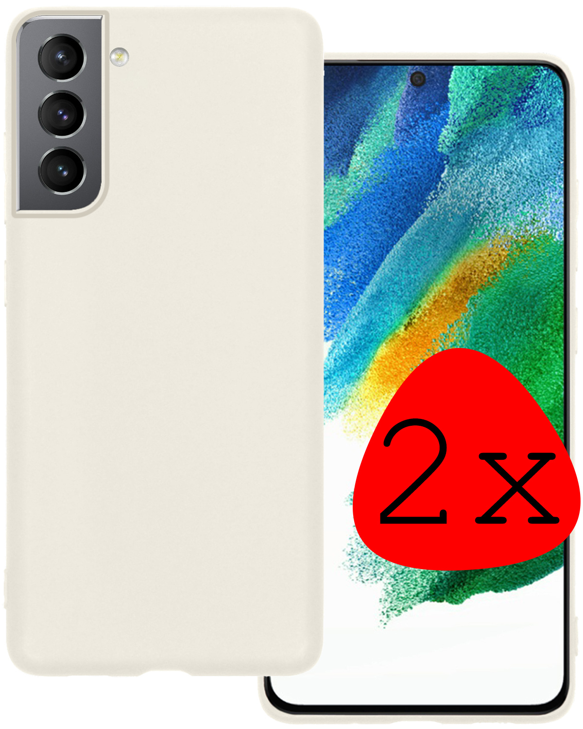 BASEY. Hoes Geschikt voor Samsung S21 FE Hoesje Siliconen Back Cover Case - Hoesje Geschikt voor Samsung Galaxy S21 FE Hoes Cover Hoesje - Wit - 2 Stuks