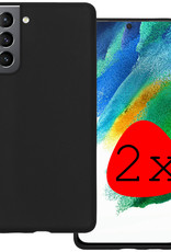 BASEY. Hoes Geschikt voor Samsung S21 FE Hoesje Siliconen Back Cover Case - Hoesje Geschikt voor Samsung Galaxy S21 FE Hoes Cover Hoesje - Zwart - 2 Stuks