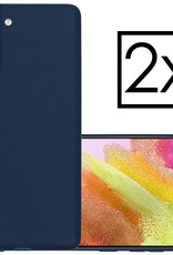 NoXx Hoes Geschikt voor Samsung S21 FE Hoesje Cover Siliconen Back Case Hoes - Donkerblauw - 2x