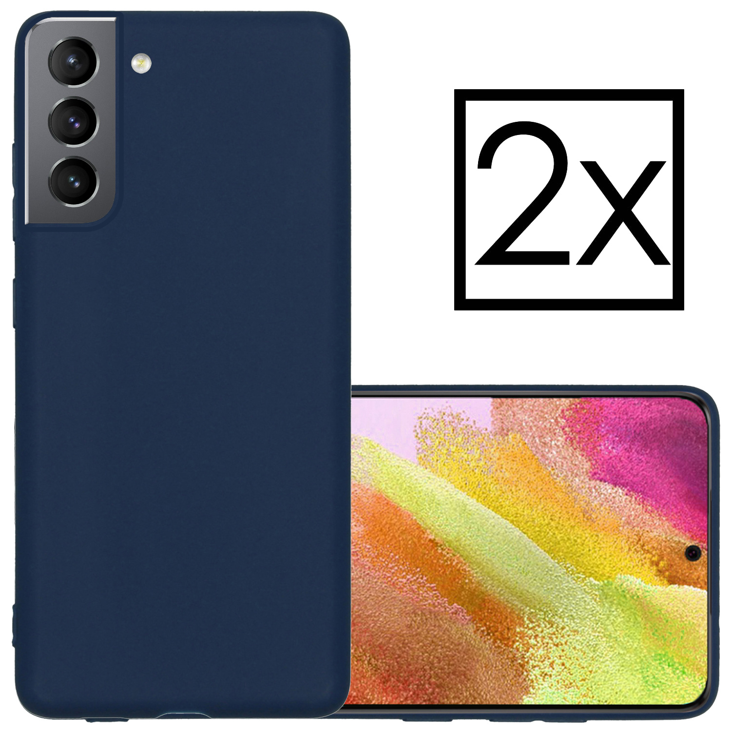 NoXx Hoes Geschikt voor Samsung S21 FE Hoesje Cover Siliconen Back Case Hoes - Donkerblauw - 2x