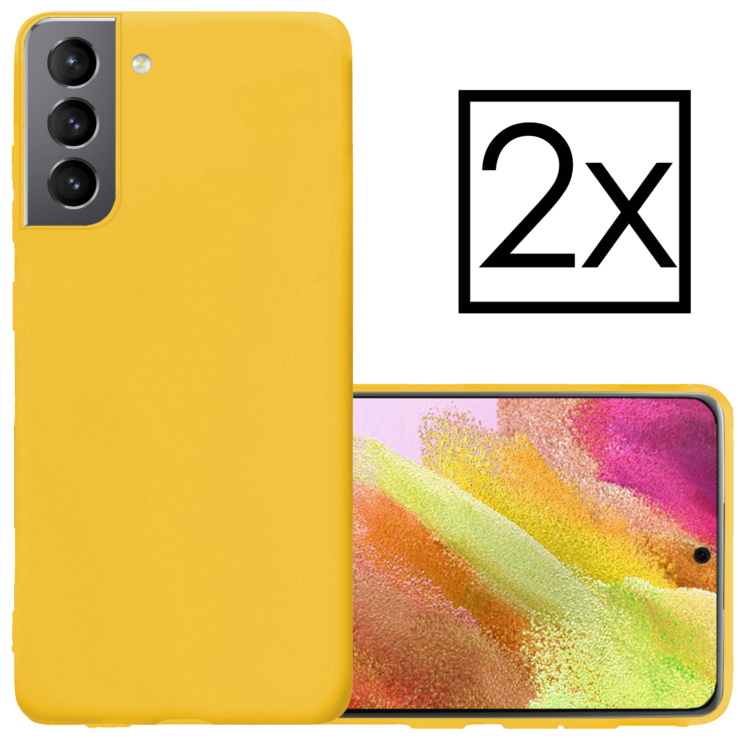 NoXx Hoes Geschikt voor Samsung S21 FE Hoesje Cover Siliconen Back Case Hoes - Geel - 2x