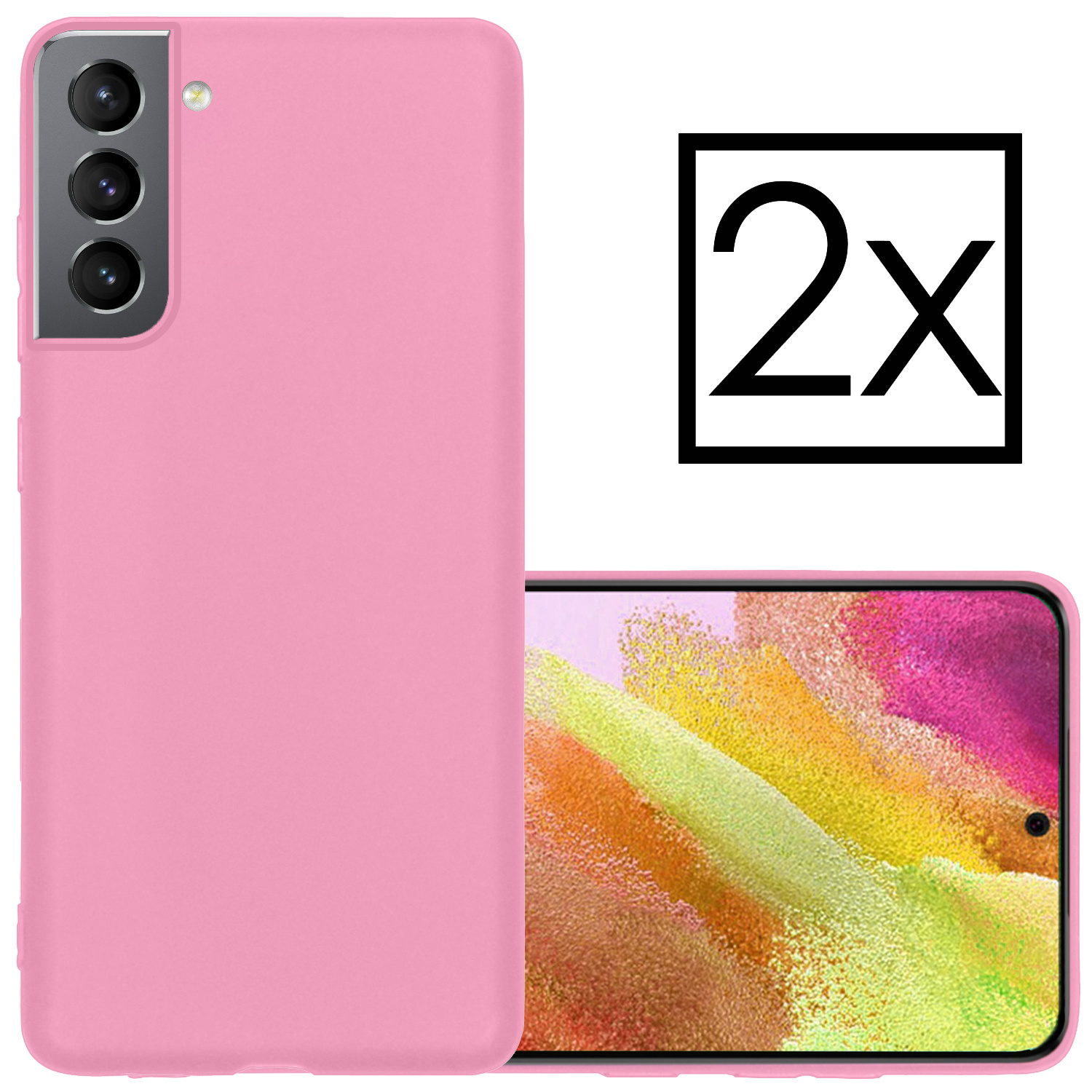 NoXx Hoes Geschikt voor Samsung S21 FE Hoesje Cover Siliconen Back Case Hoes - Lichtroze - 2x