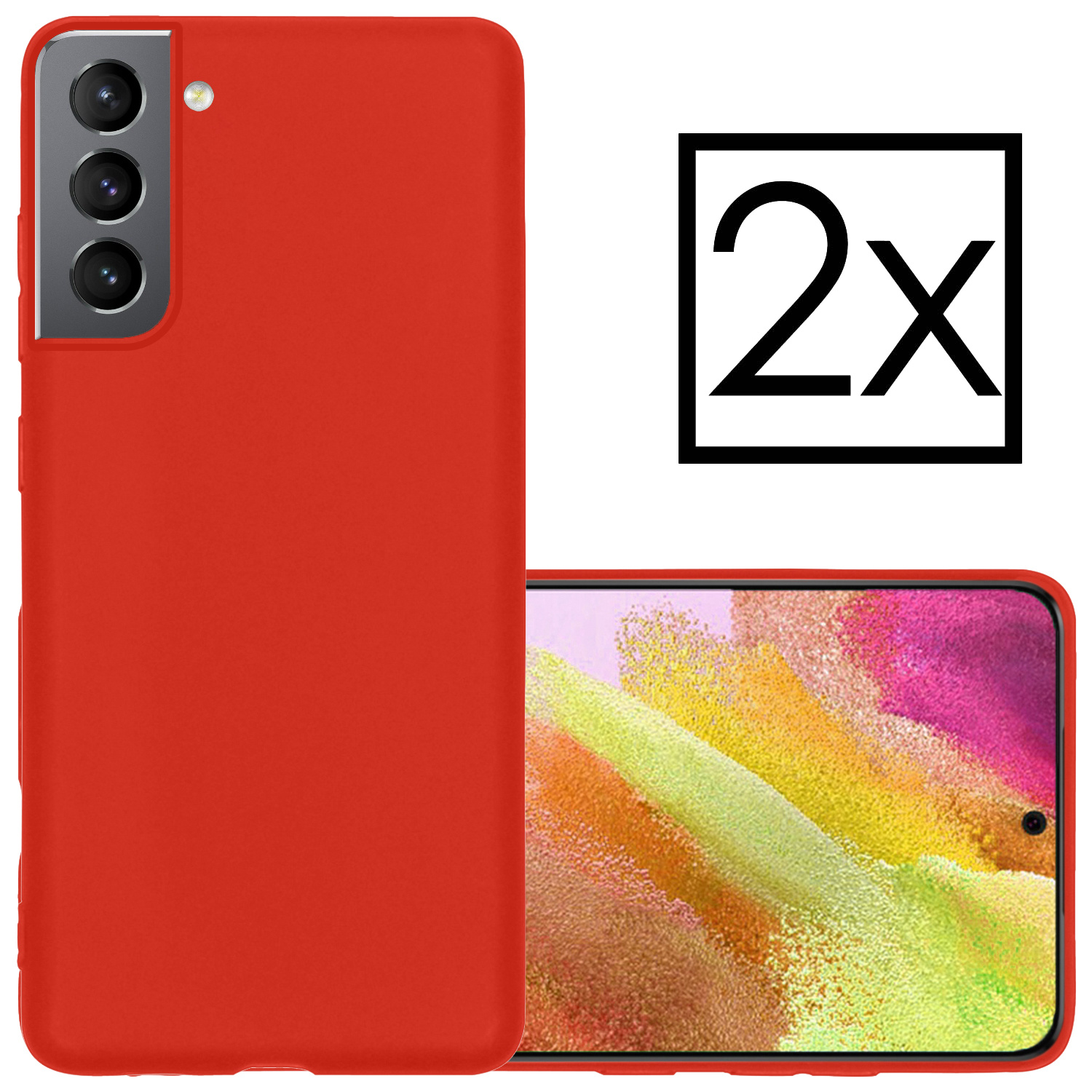 NoXx Hoes Geschikt voor Samsung S21 FE Hoesje Cover Siliconen Back Case Hoes - Rood - 2x