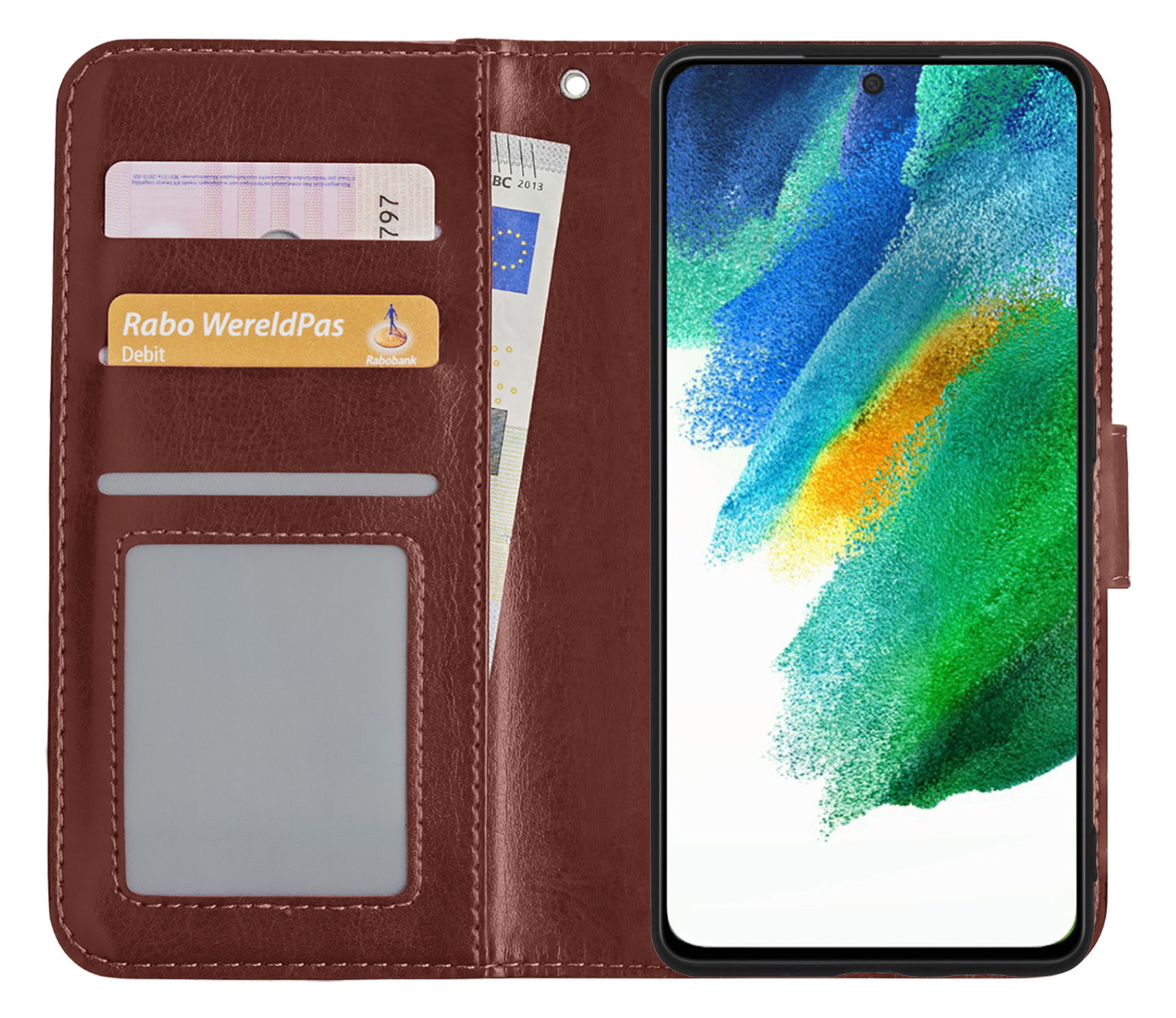 BASEY. Hoes Geschikt voor Samsung S21 FE Hoesje Bookcase Hoes Flip Case Book Cover - Hoesje Geschikt voor Samsung Galaxy S21 FE Hoes Book Case Hoesje - Bruin