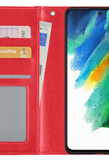 BASEY. Hoes Geschikt voor Samsung S21 FE Hoesje Bookcase Hoes Flip Case Book Cover - Hoesje Geschikt voor Samsung Galaxy S21 FE Hoes Book Case Hoesje - Donkerroze