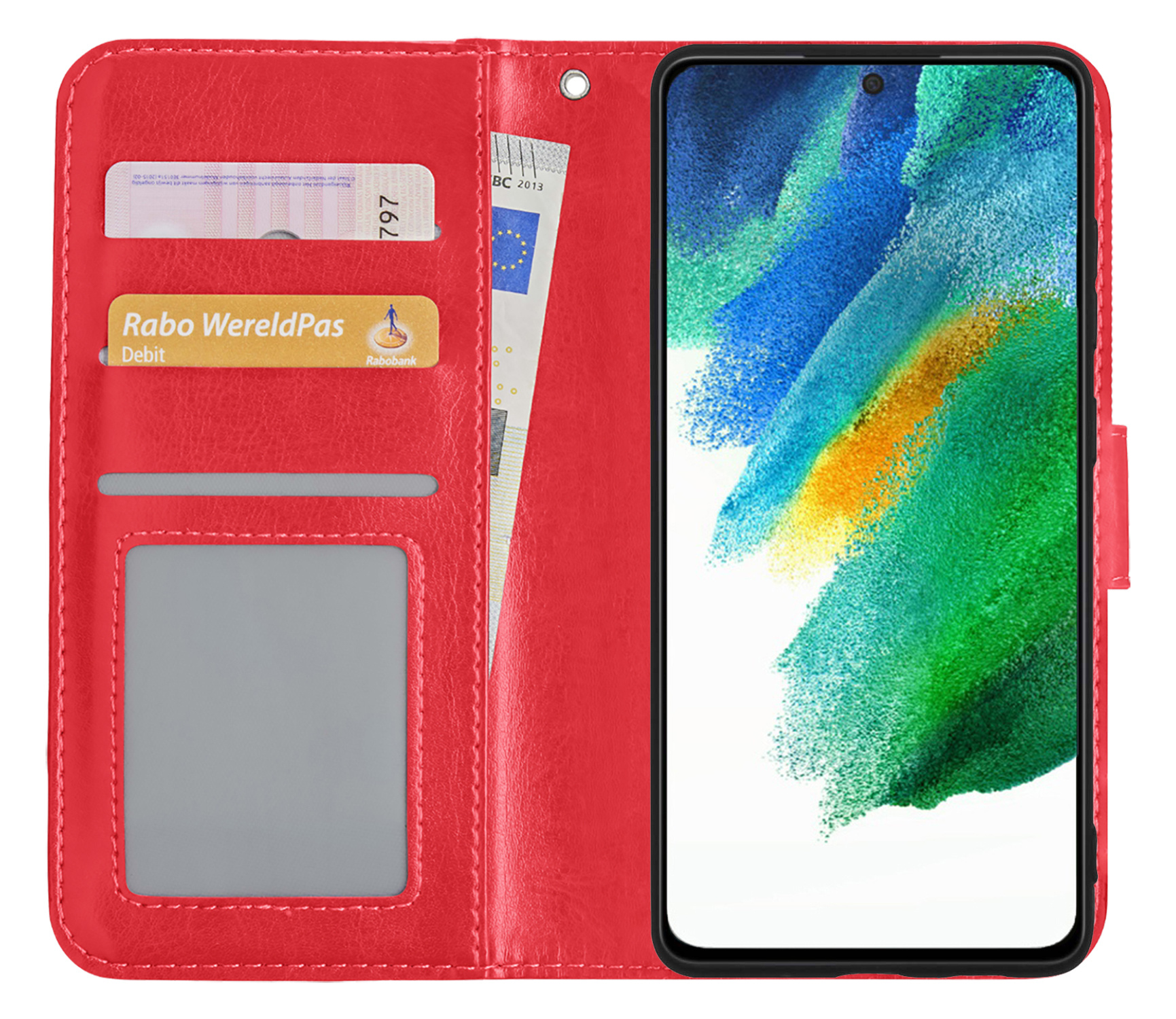 BASEY. Hoes Geschikt voor Samsung S21 FE Hoesje Bookcase Hoes Flip Case Book Cover - Hoesje Geschikt voor Samsung Galaxy S21 FE Hoes Book Case Hoesje - Donkerroze