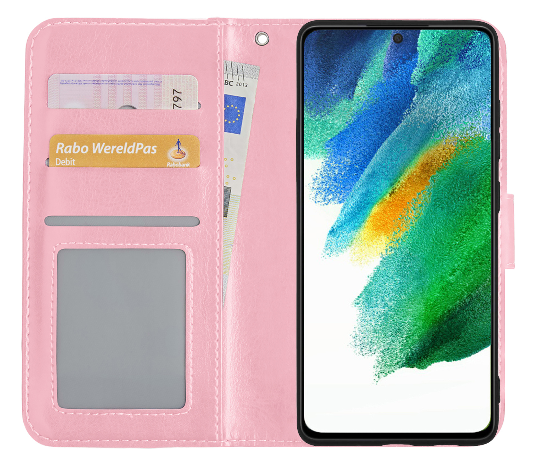 BASEY. Hoes Geschikt voor Samsung S21 FE Hoesje Bookcase Hoes Flip Case Book Cover - Hoesje Geschikt voor Samsung Galaxy S21 FE Hoes Book Case Hoesje - Lichtroze