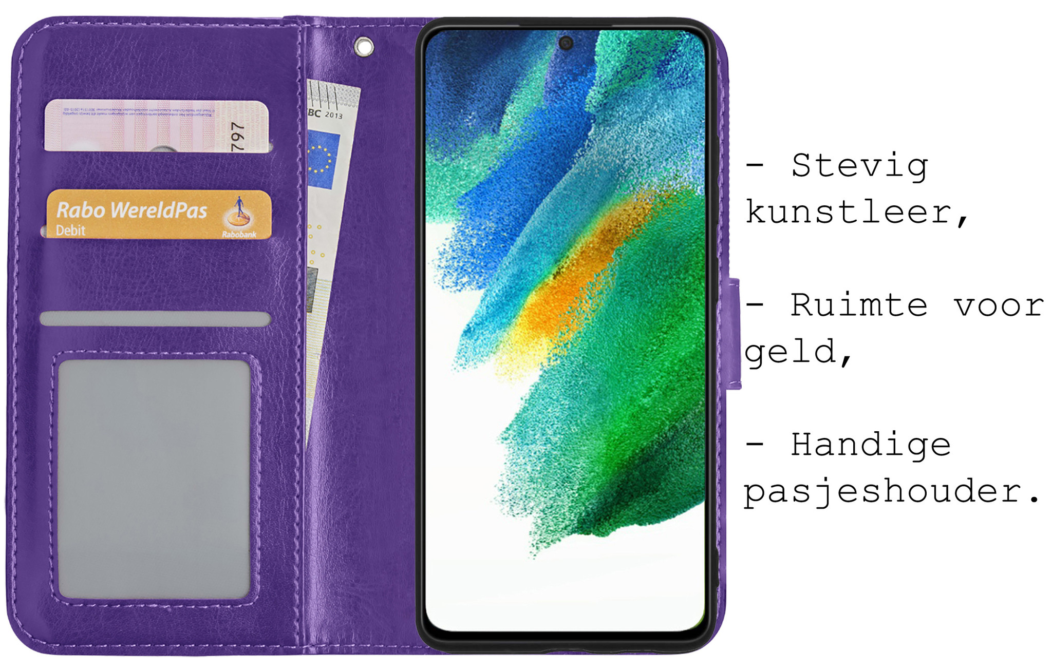 BASEY. Hoes Geschikt voor Samsung S21 FE Hoesje Bookcase Hoes Flip Case Book Cover - Hoesje Geschikt voor Samsung Galaxy S21 FE Hoes Book Case Hoesje - Paars