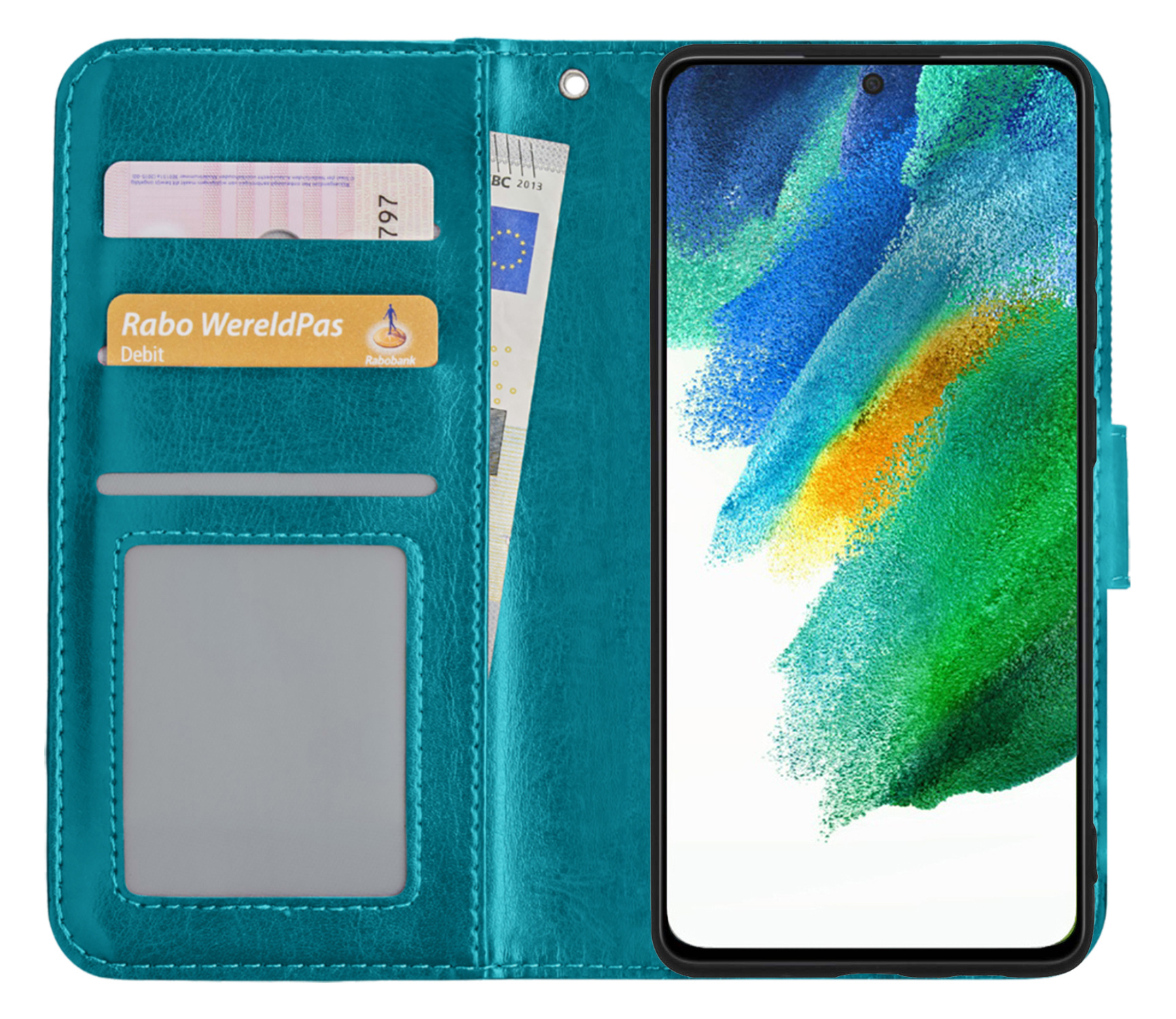 BASEY. Hoes Geschikt voor Samsung S21 FE Hoesje Bookcase Hoes Flip Case Book Cover - Hoesje Geschikt voor Samsung Galaxy S21 FE Hoes Book Case Hoesje - Turquoise