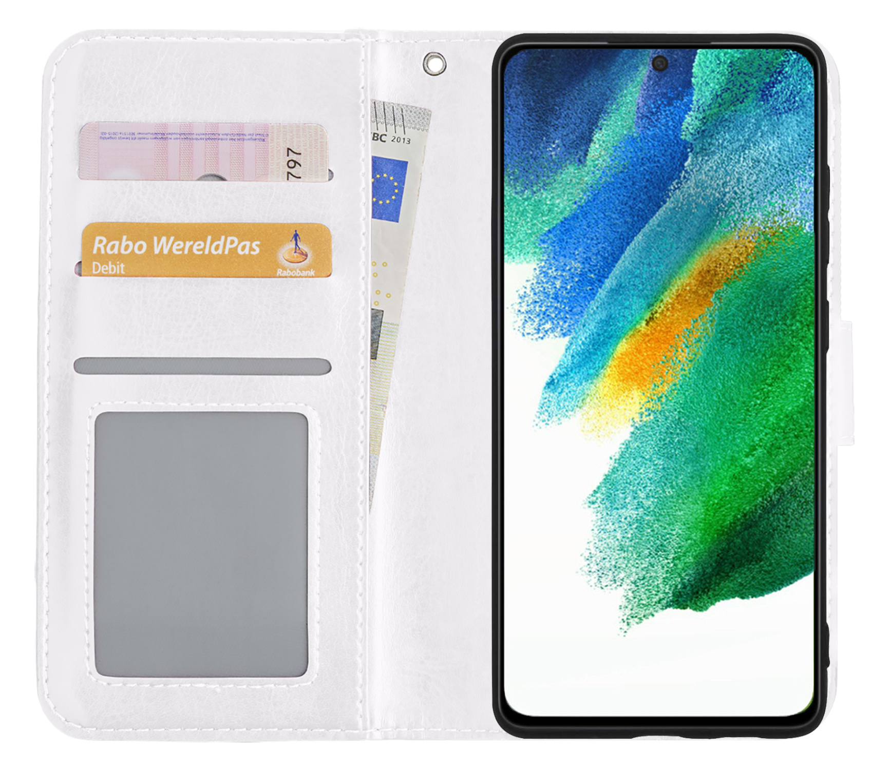BASEY. Hoes Geschikt voor Samsung S21 FE Hoesje Bookcase Hoes Flip Case Book Cover - Hoesje Geschikt voor Samsung Galaxy S21 FE Hoes Book Case Hoesje - Wit