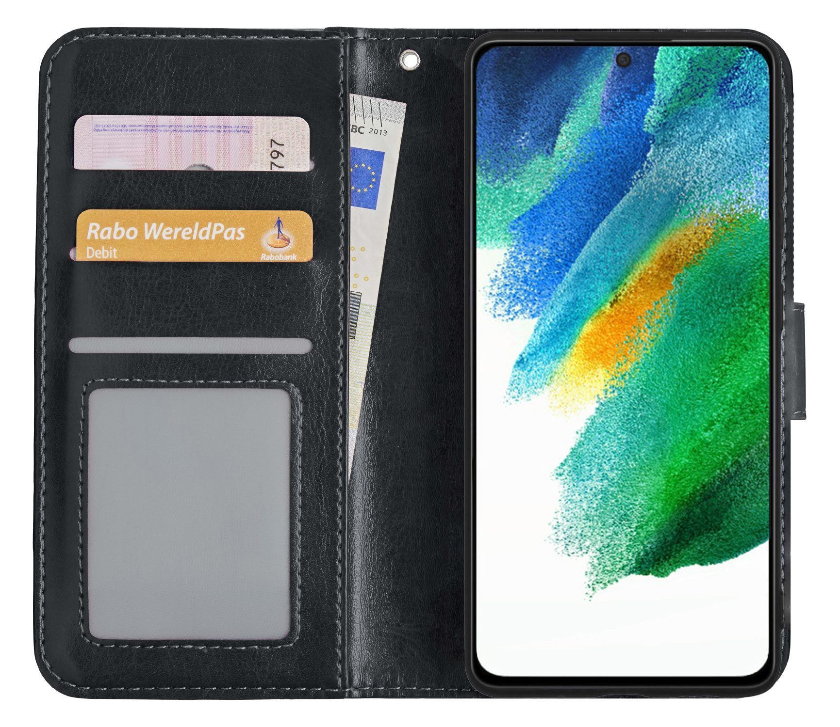 BASEY. Hoes Geschikt voor Samsung S21 FE Hoesje Bookcase Hoes Flip Case Book Cover - Hoesje Geschikt voor Samsung Galaxy S21 FE Hoes Book Case Hoesje - Zwart