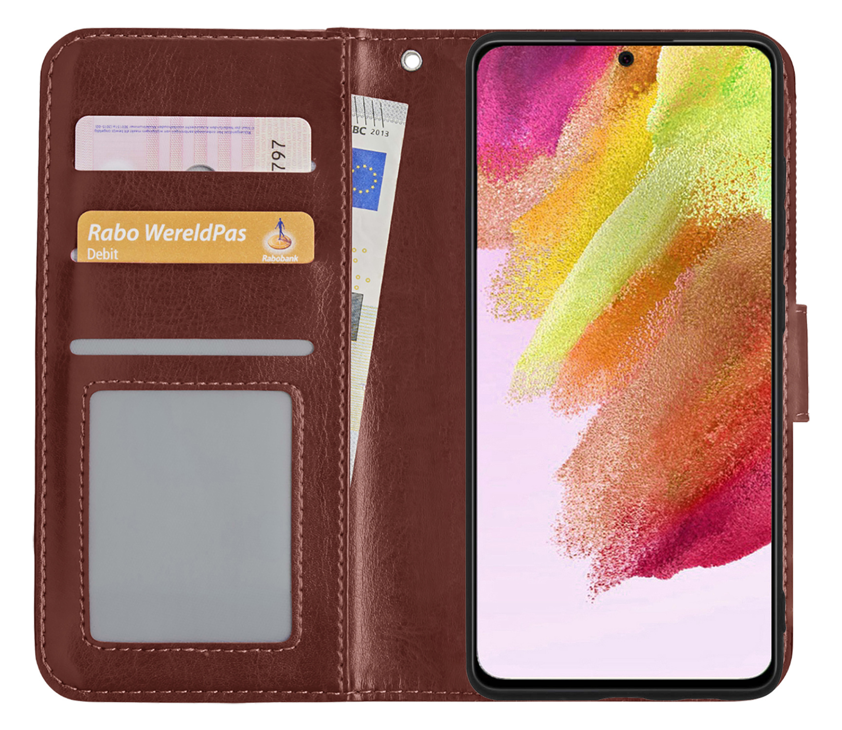 NoXx Hoes Geschikt voor Samsung S21 FE Hoesje Book Case Hoes Flip Cover Wallet Bookcase - Bruin