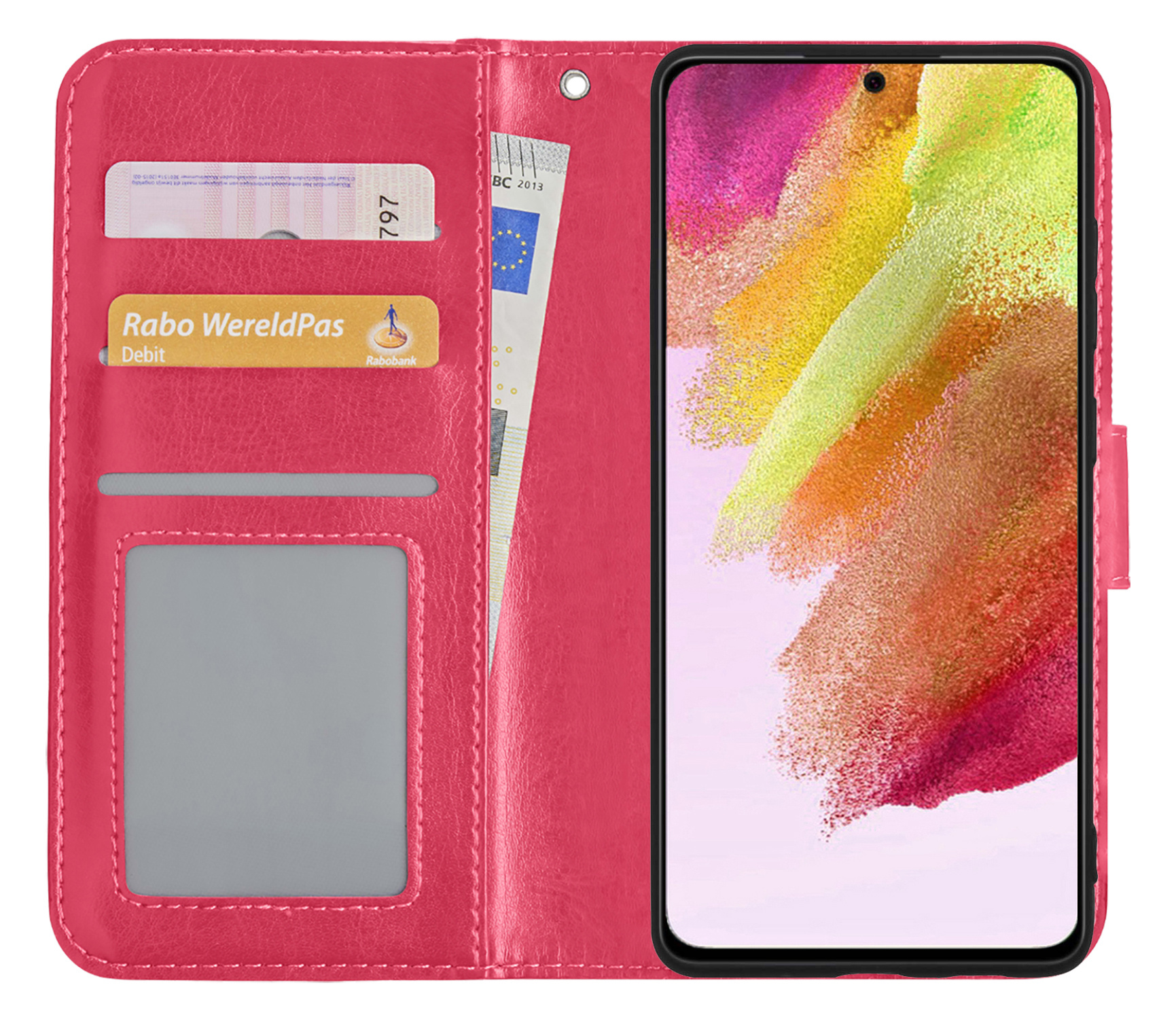 NoXx Hoes Geschikt voor Samsung S21 FE Hoesje Book Case Hoes Flip Cover Wallet Bookcase - Donkerroze