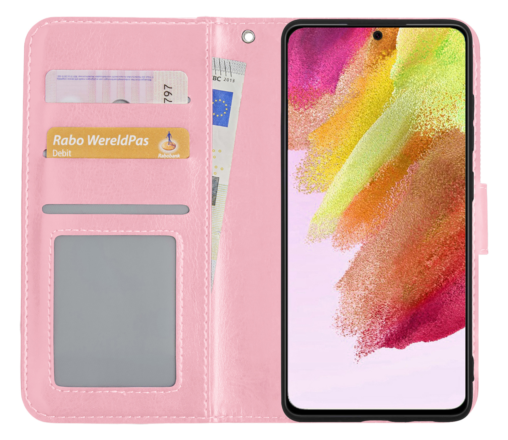 NoXx Hoes Geschikt voor Samsung S21 FE Hoesje Book Case Hoes Flip Cover Wallet Bookcase - Lichtroze