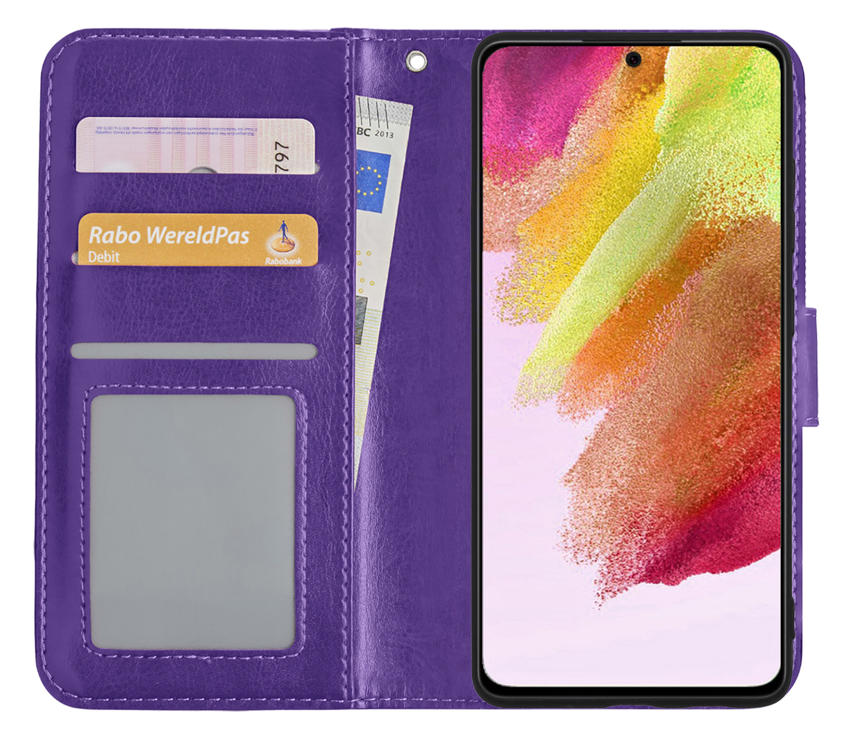 NoXx Hoes Geschikt voor Samsung S21 FE Hoesje Book Case Hoes Flip Cover Wallet Bookcase - Paars