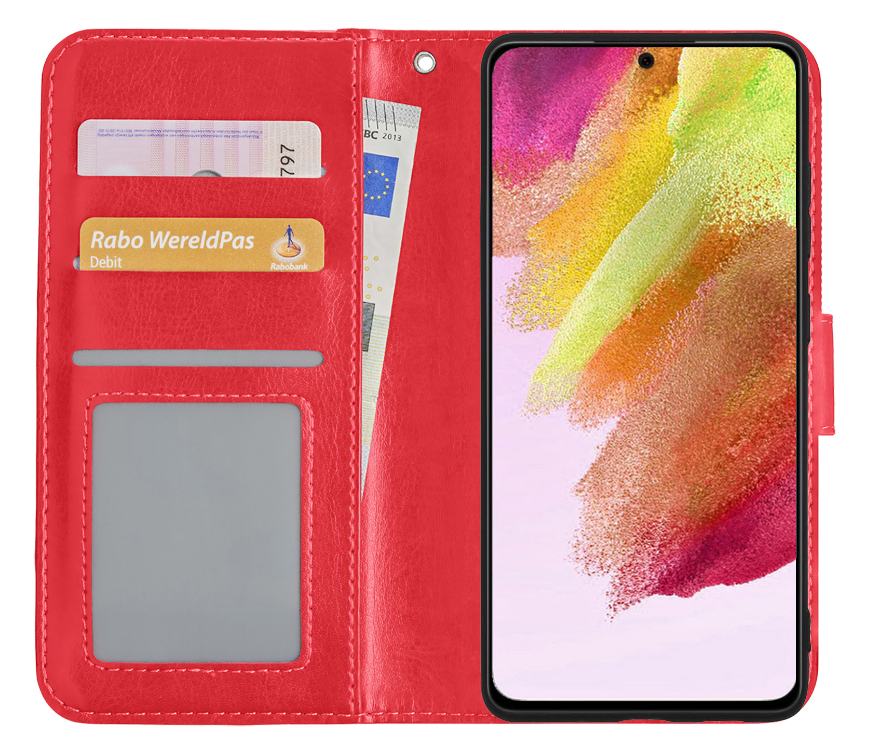 NoXx Hoes Geschikt voor Samsung S21 FE Hoesje Book Case Hoes Flip Cover Wallet Bookcase - Rood