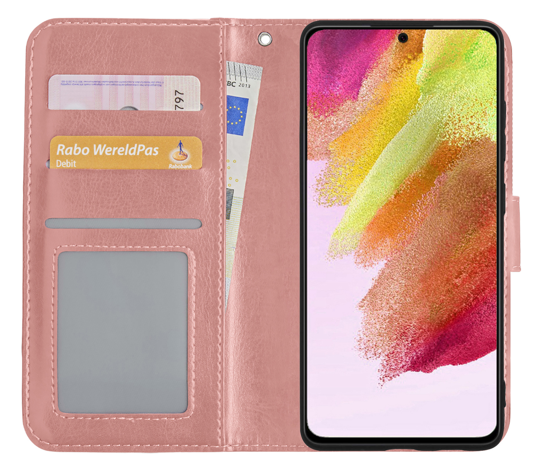 NoXx Hoes Geschikt voor Samsung S21 FE Hoesje Book Case Hoes Flip Cover Wallet Bookcase - Rosé goud