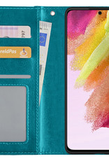 NoXx Hoes Geschikt voor Samsung S21 FE Hoesje Book Case Hoes Flip Cover Wallet Bookcase - Turquoise