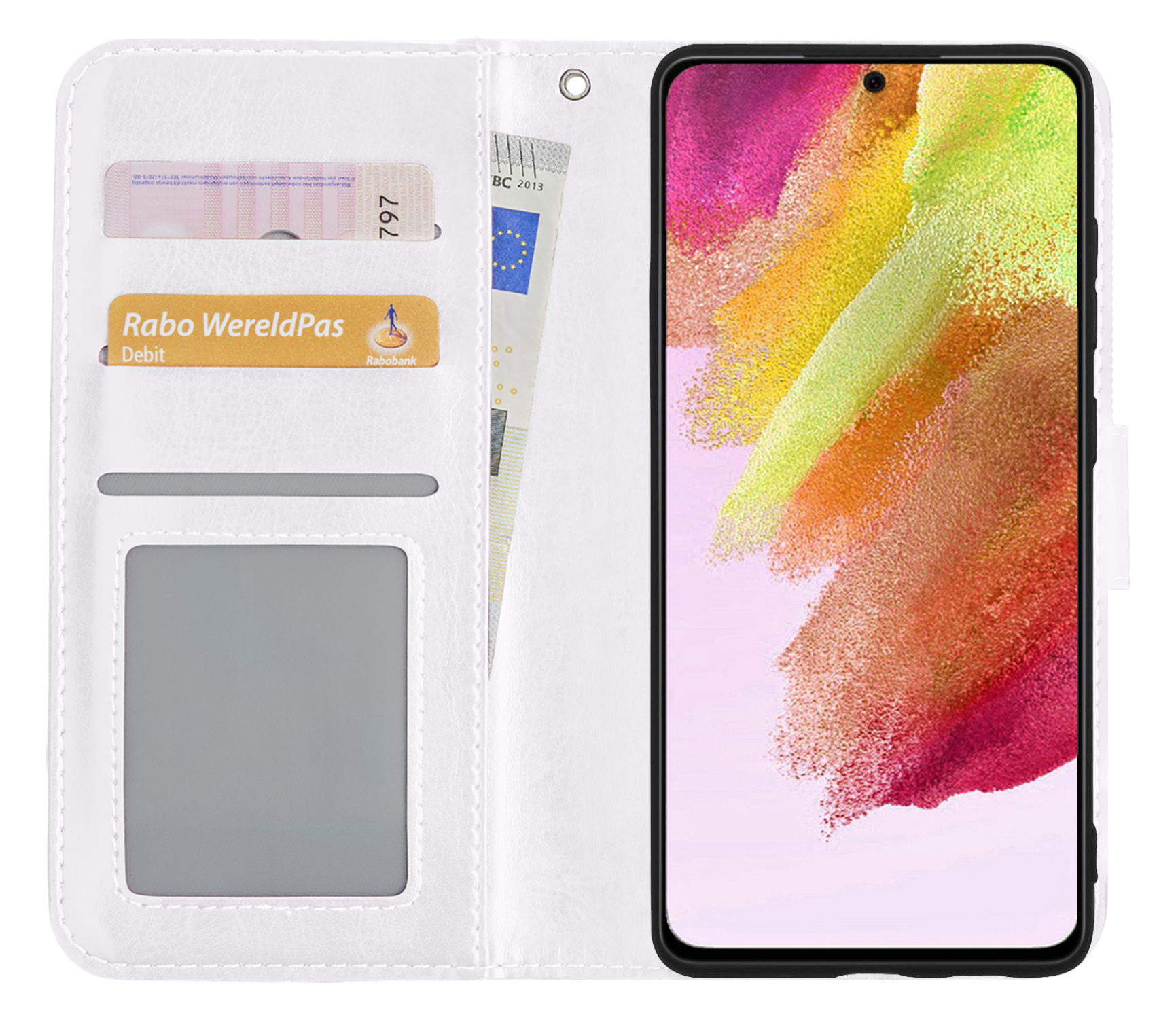 NoXx Hoes Geschikt voor Samsung S21 FE Hoesje Book Case Hoes Flip Cover Wallet Bookcase - Wit