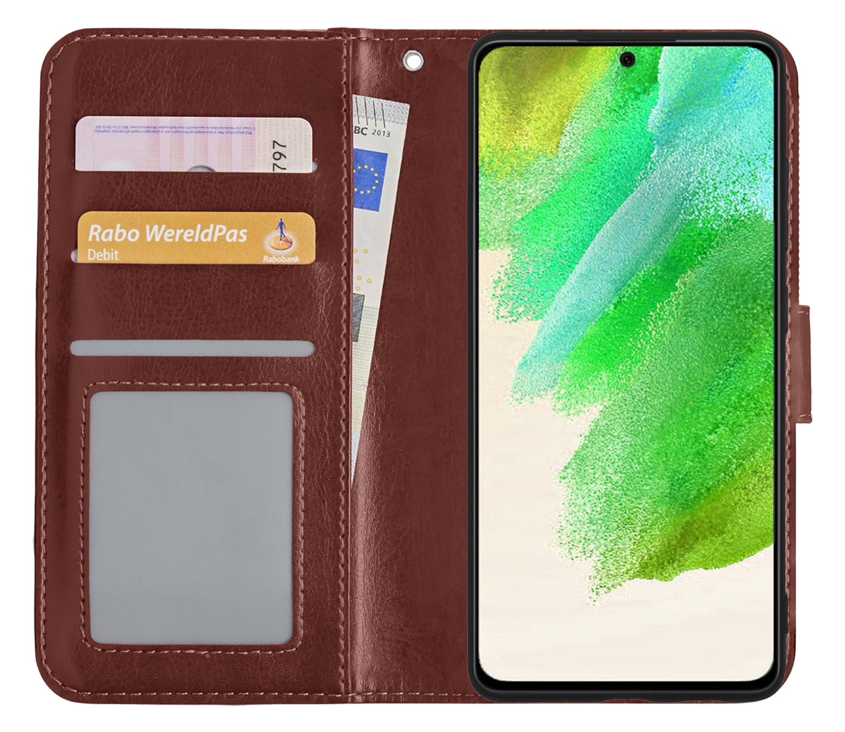 Nomfy Hoesje Geschikt voor Samsung S21 FE Hoes Bookcase Flipcase Book Cover - Hoes Geschikt voor Samsung Galaxy S21 FE Hoesje Book Case - Bruin