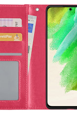 Nomfy Hoesje Geschikt voor Samsung S21 FE Hoes Bookcase Flipcase Book Cover - Hoes Geschikt voor Samsung Galaxy S21 FE Hoesje Book Case - Donkerroze