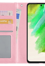 Nomfy Hoesje Geschikt voor Samsung S21 FE Hoes Bookcase Flipcase Book Cover - Hoes Geschikt voor Samsung Galaxy S21 FE Hoesje Book Case - Lichtroze