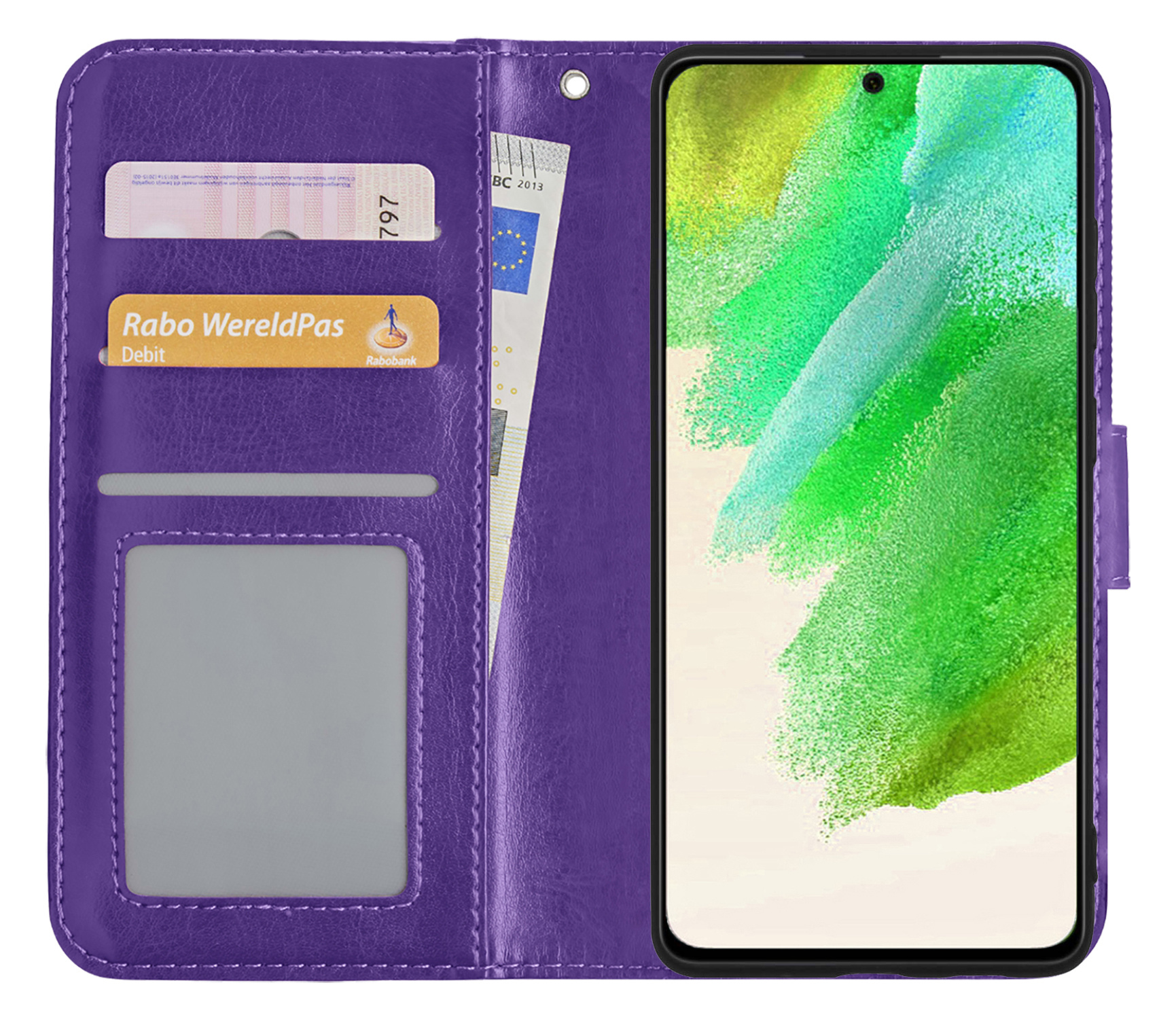 Nomfy Hoesje Geschikt voor Samsung S21 FE Hoes Bookcase Flipcase Book Cover - Hoes Geschikt voor Samsung Galaxy S21 FE Hoesje Book Case - Paars